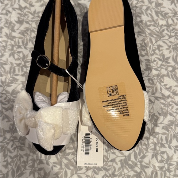 Janie and Jack Black Flats with White Bow - Picture 2 of 3